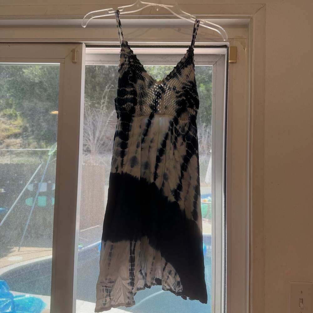 Ocean Drive Indigo Tie Dye Crochet Bodice Mini Dress